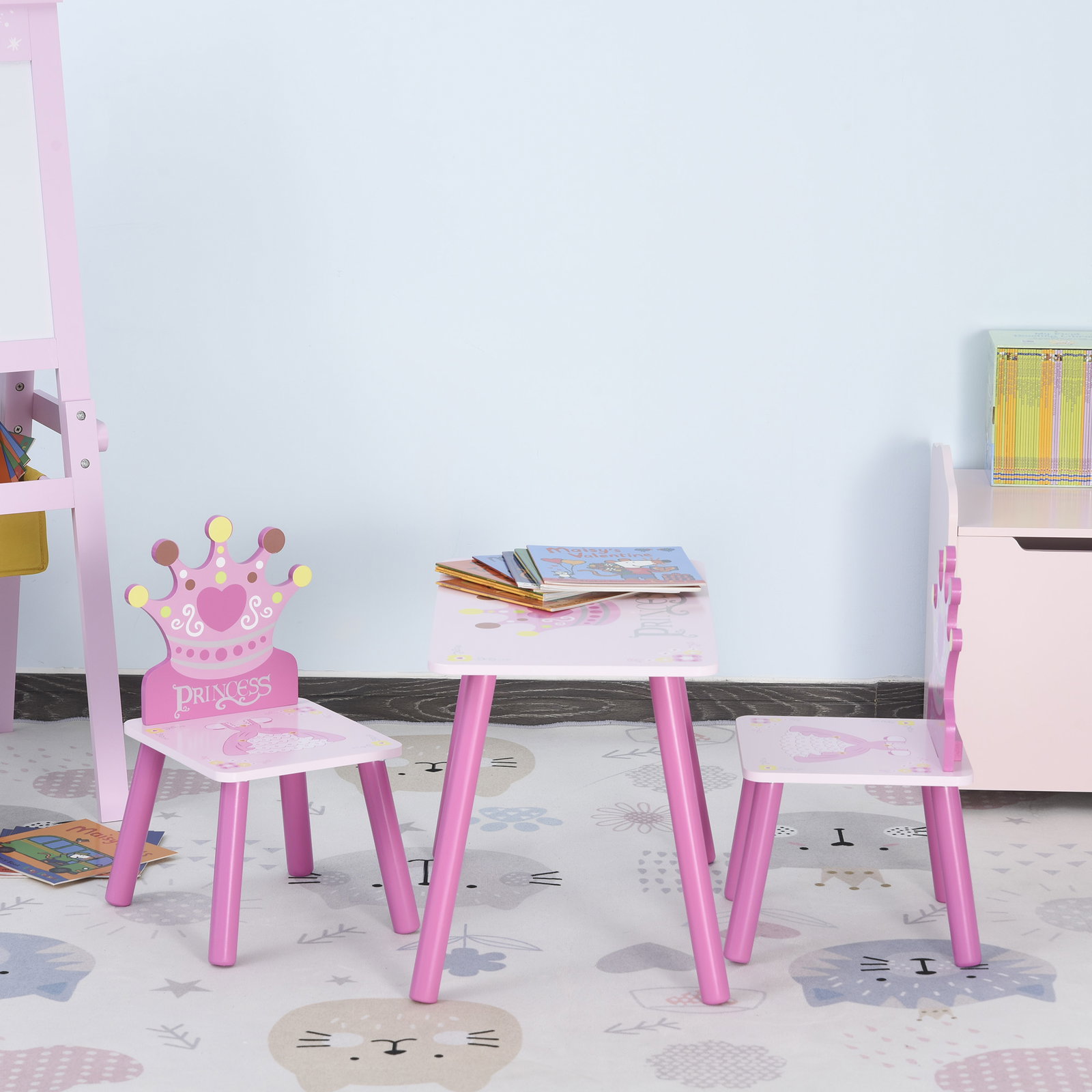 Conjunto de Mesa e 2 Cadeiras Infantis de madeira para crianças acima de 2 anos Set de Mesa 55x34x42cm e Cadeiras 28x26x50cm Ros