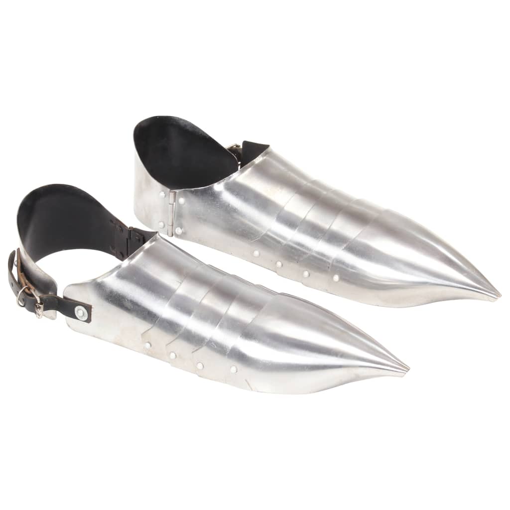 Sapatos de ferro cavaleiro medieval réplica larp aço prateado