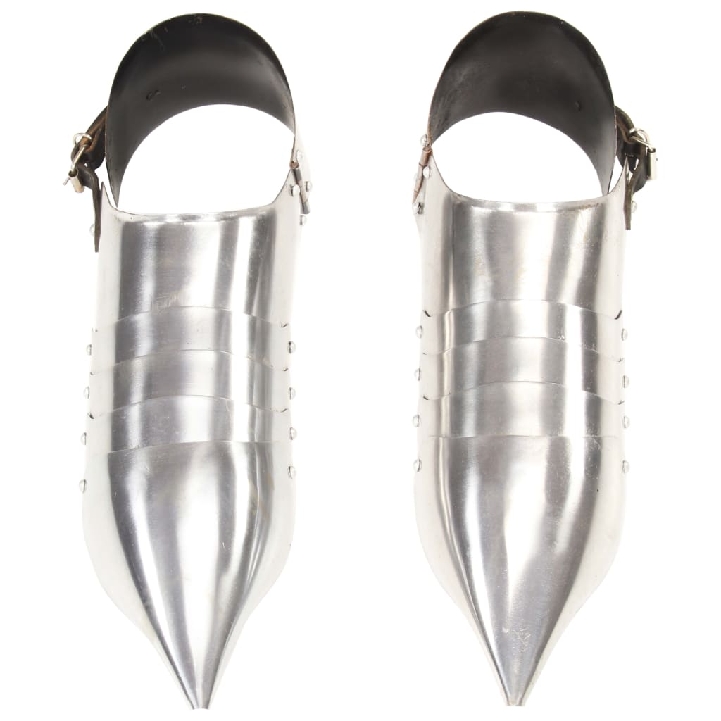 Sapatos de ferro cavaleiro medieval réplica larp aço prateado