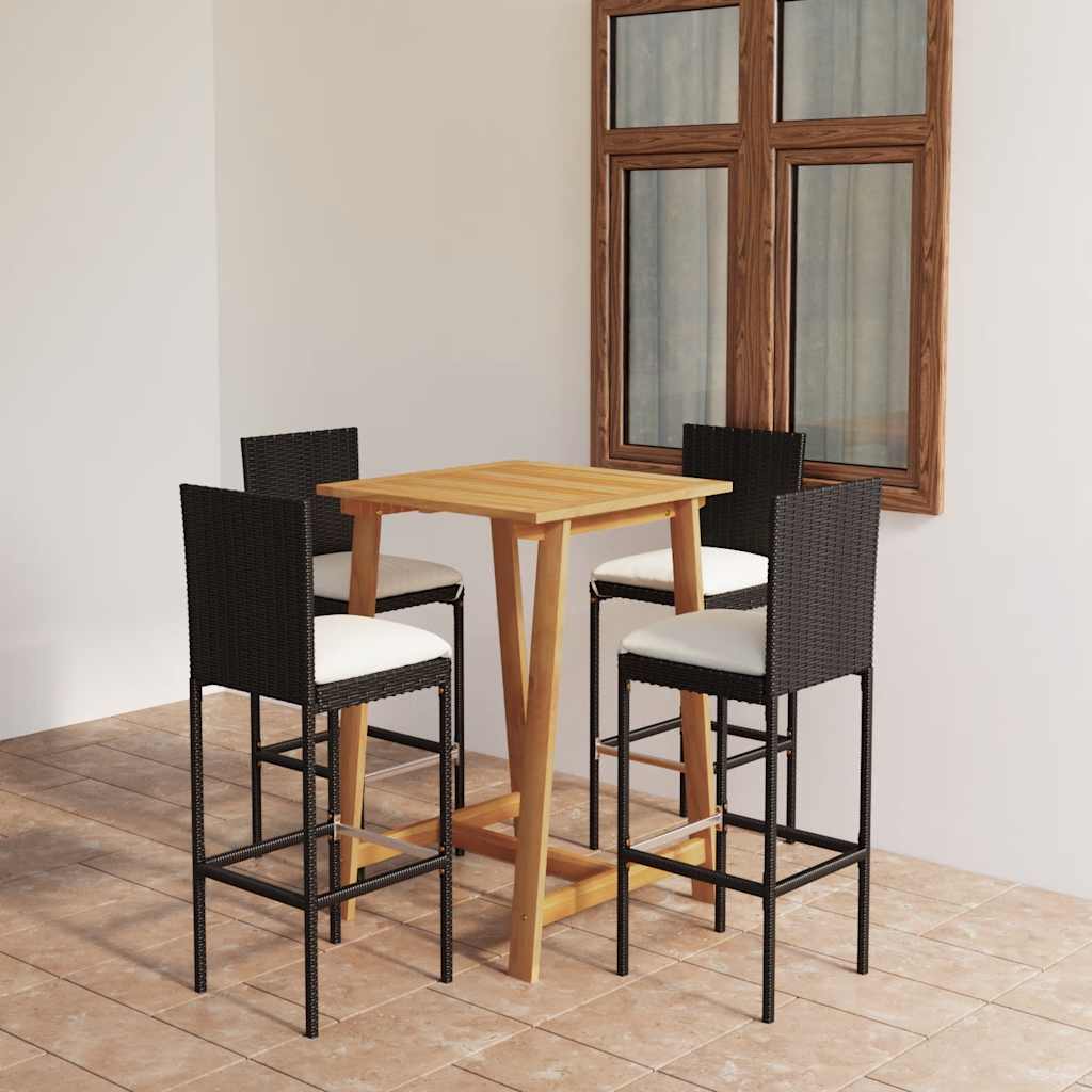 5 Pcs conjunto de bar p/ jardim com almofadões preto