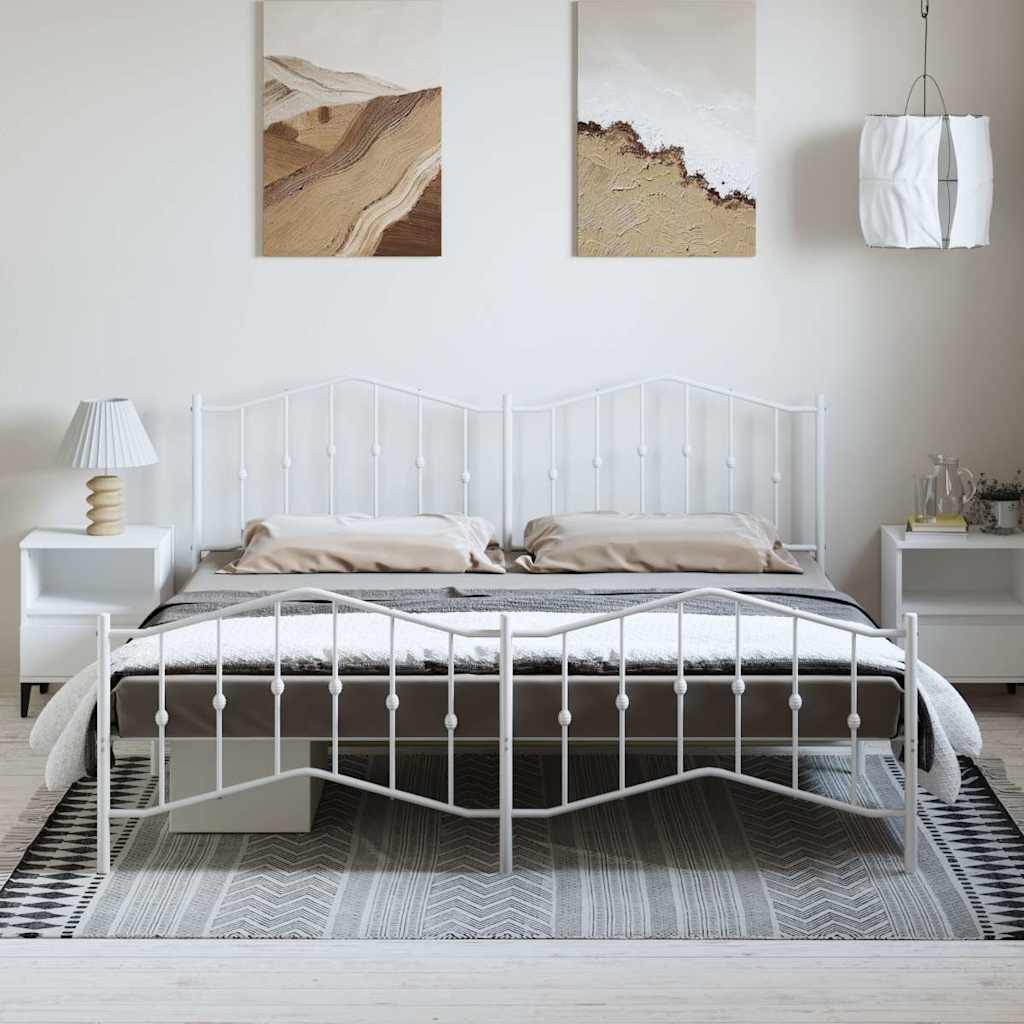 Estrutura de cama com cabeceira e pés 193x203 cm metal branco