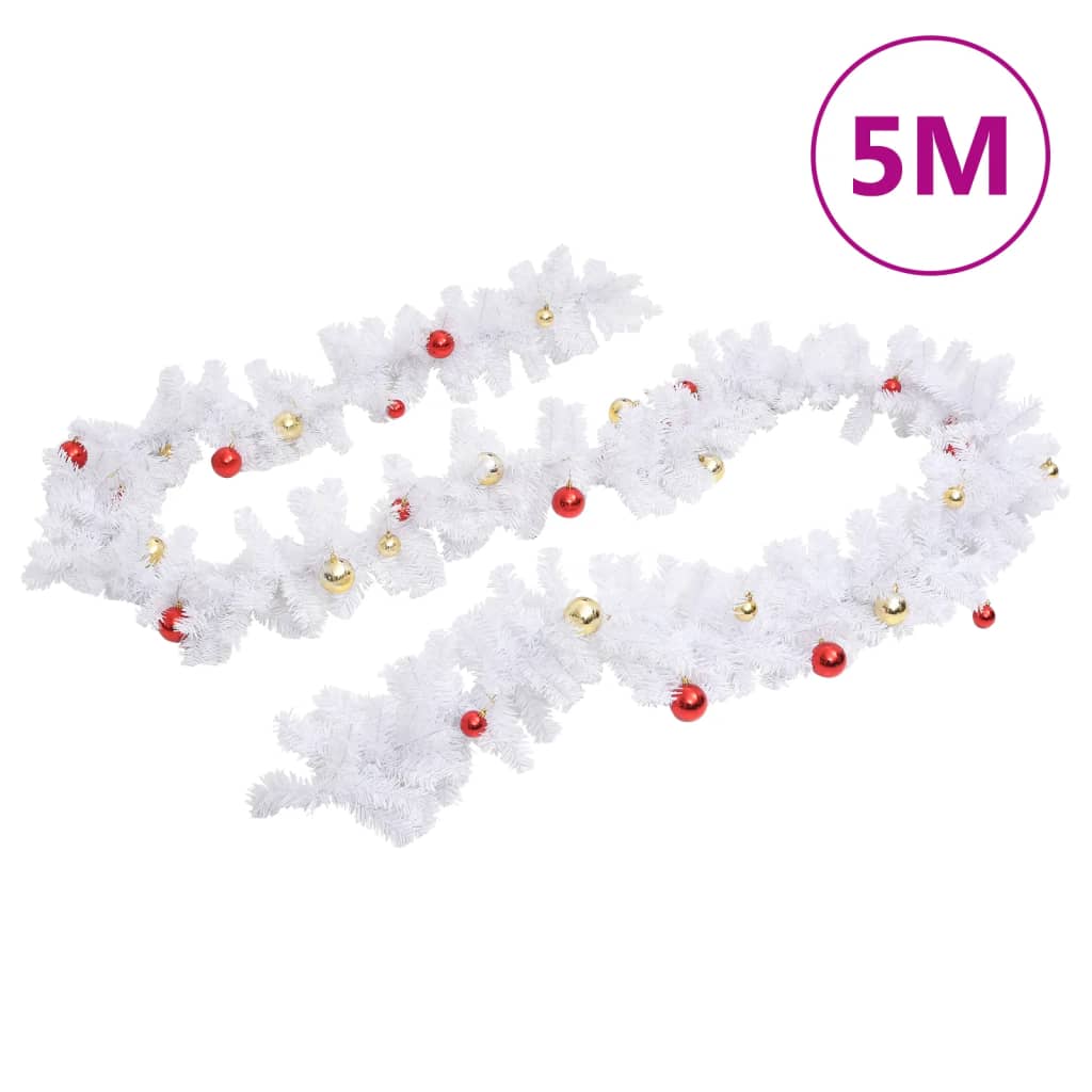 Grinalda de natal decorada com enfeites 5 m branco
