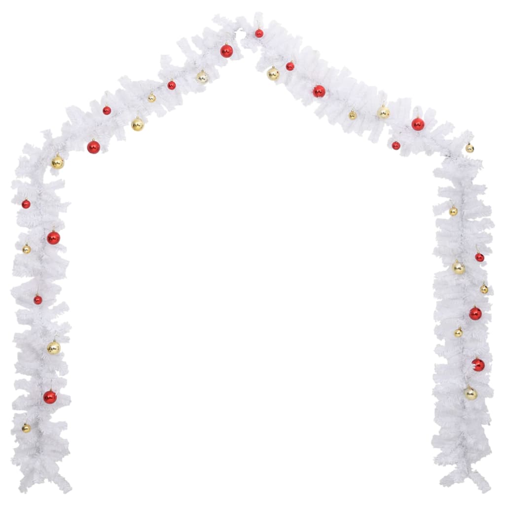 Grinalda de natal decorada com enfeites 5 m branco