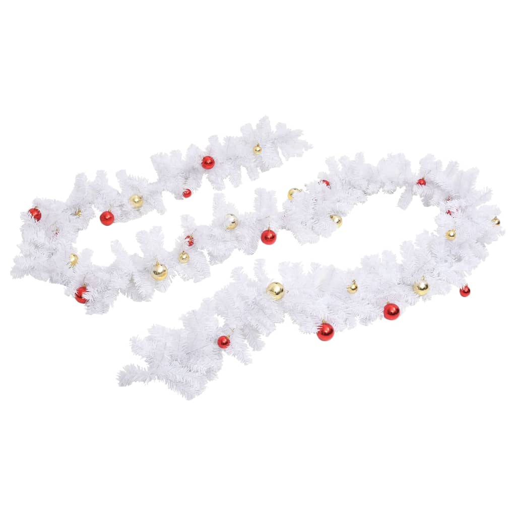 Grinalda de natal decorada com enfeites 5 m branco