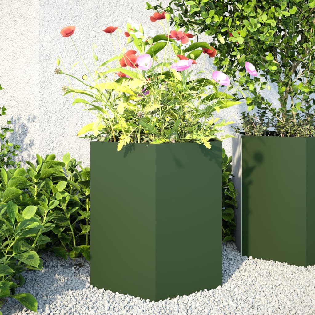 Vasos floreiras de jardim 2 pcs hexagonal 46x40x45 cm aço verde