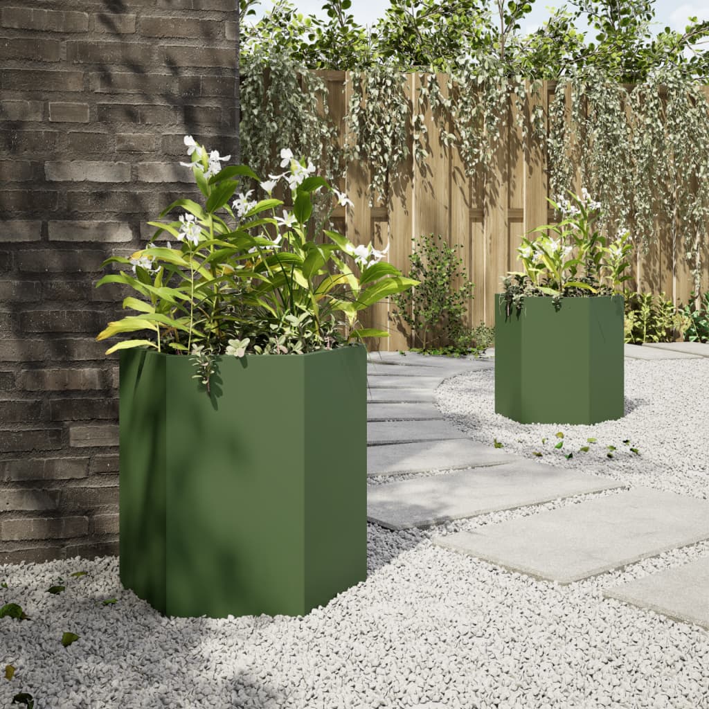 Vasos floreiras de jardim 2 pcs hexagonal 46x40x45 cm aço verde