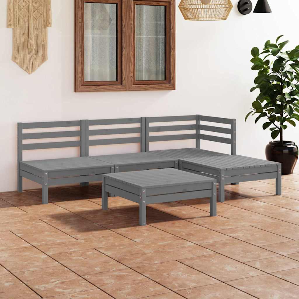 5 Pcs conjunto lounge de jardim pinho maciço cinzento
