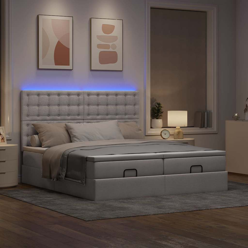Estrutura de cama otomana com colchões tecido cinzento