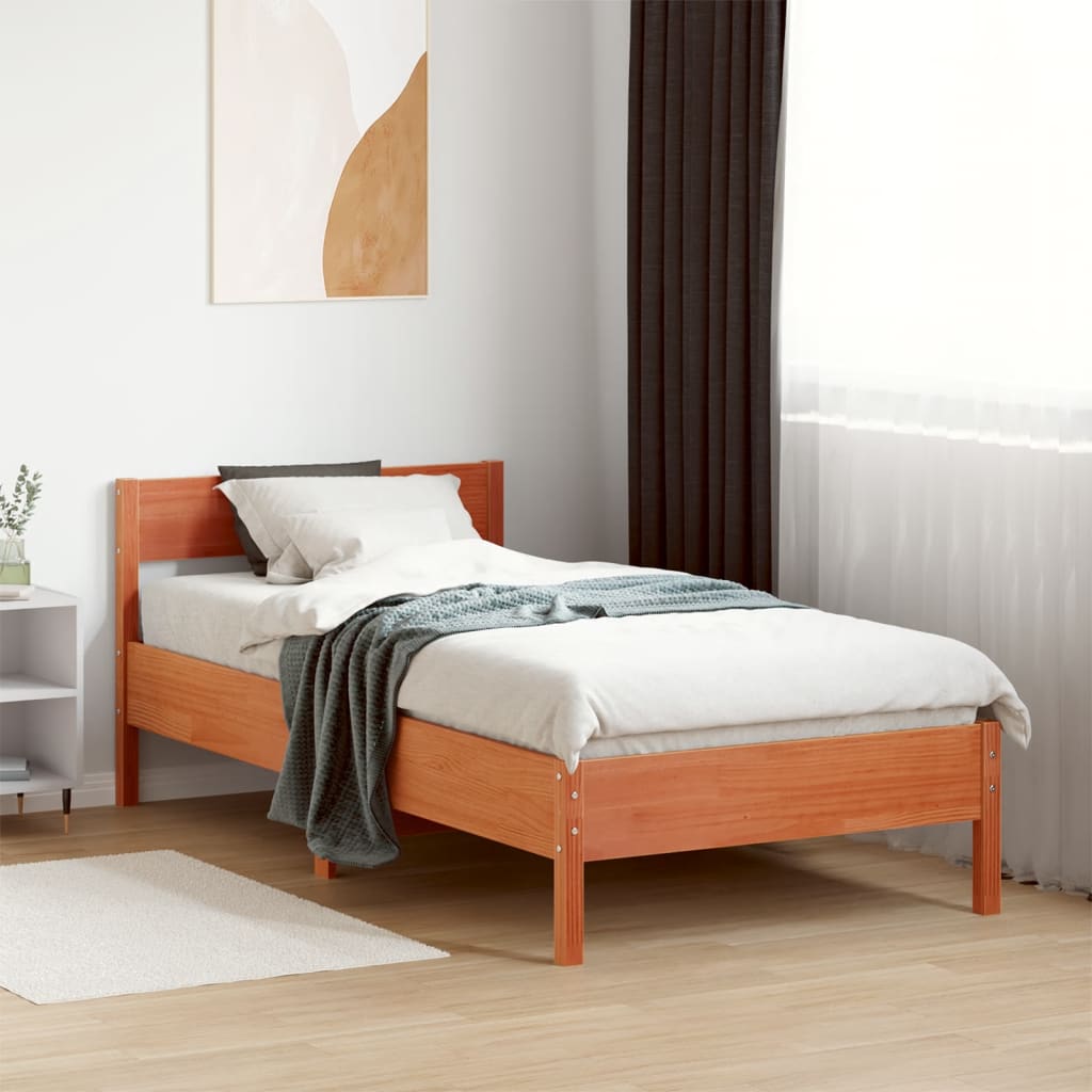 Cama sem colchão 90x200 cm pinho maciço castanho-mel