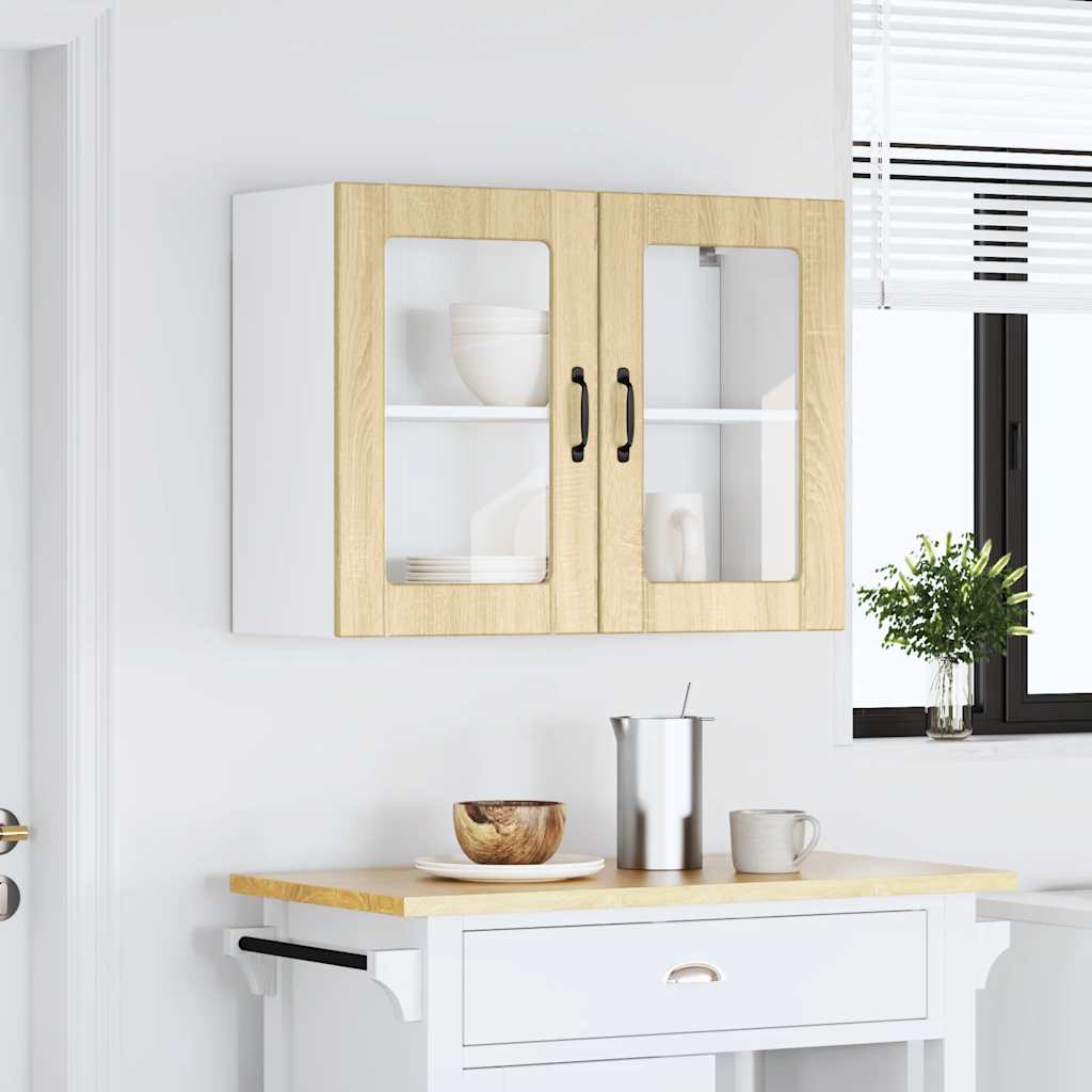 Armário de parede de cozinha porta vidro lucca carvalho sonoma