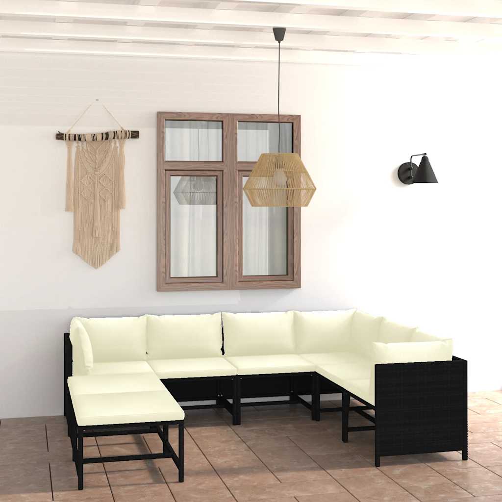 8 Pcs conjunto lounge de jardim c/ almofadões vime PE preto