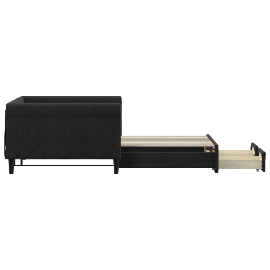 Sofá-cama com gavetão e gavetas 100x200 cm veludo preto