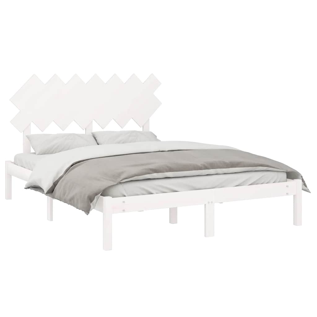 Estrutura de cama 140x190 cm madeira maciça branco