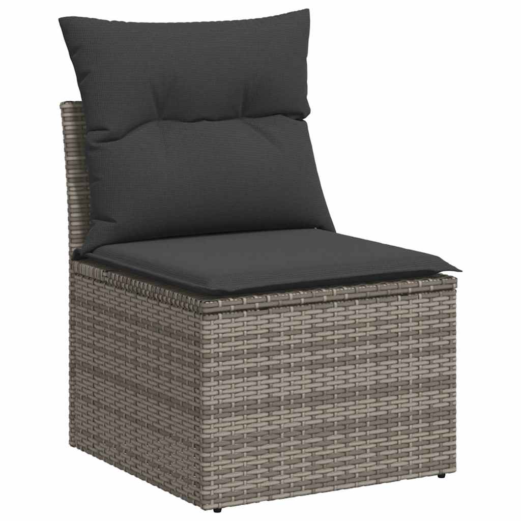 11 Pcs conjunto sofás de jardim c/ almofadões vime PE cinzento