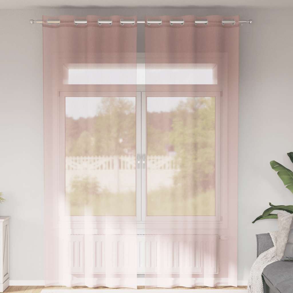 Cortinas de voile com ilhós 2 pcs rosa-claro 140x260 cm