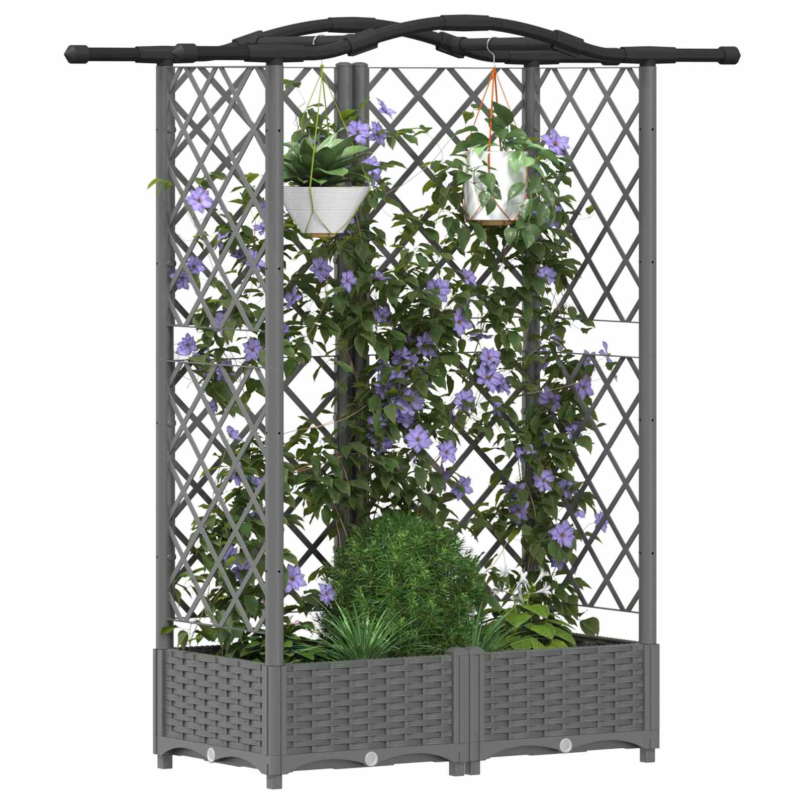 Cama elevada com treliça e telhado cinzento-claro PP