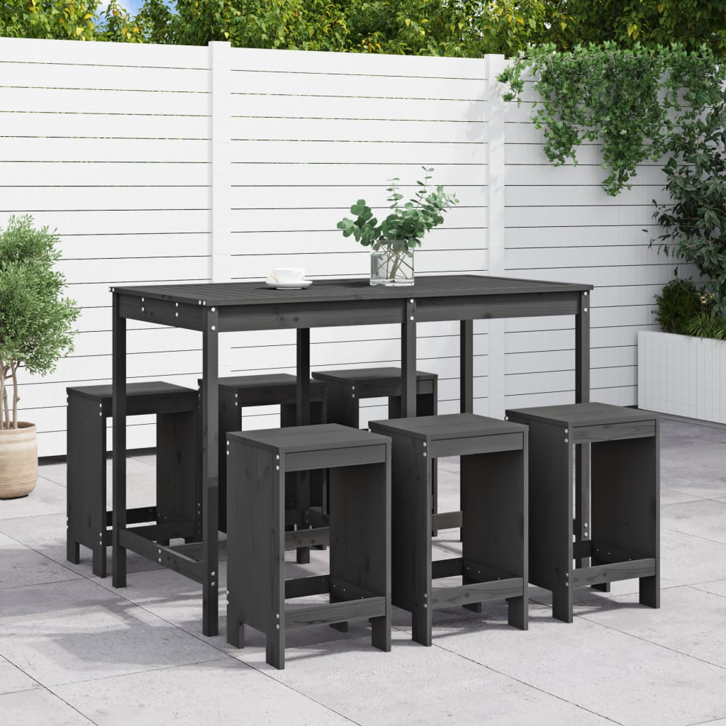 7 Pcs conjunto de bar para jardim pinho maciço cinzento