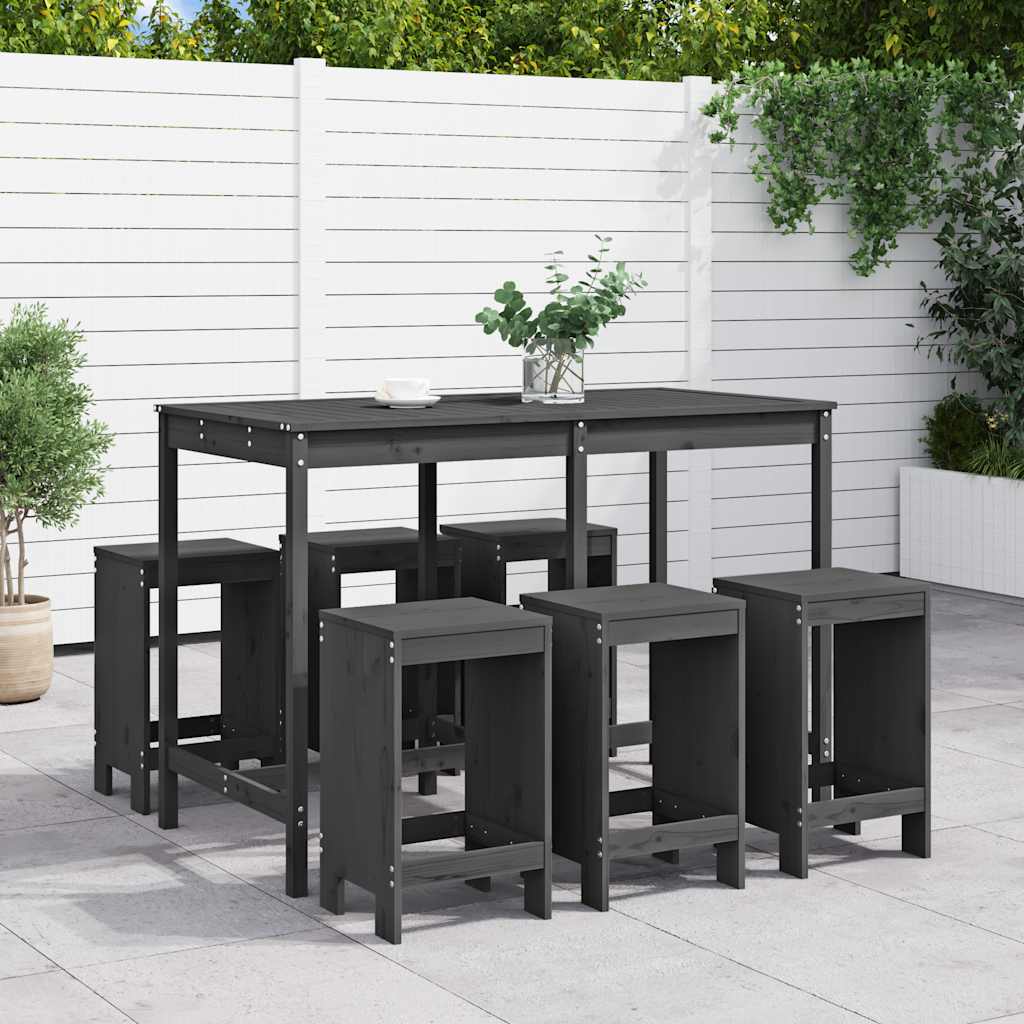 7 Pcs conjunto de bar para jardim pinho maciço cinzento