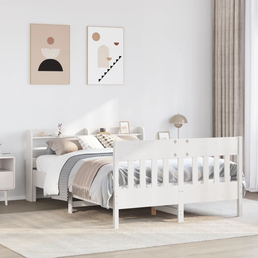 Cama sem colchão 160x200 cm madeira de pinho maciça branco