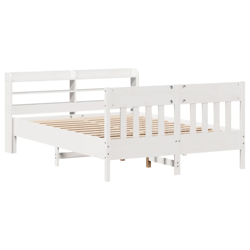 Cama sem colchão 160x200 cm madeira de pinho maciça branco