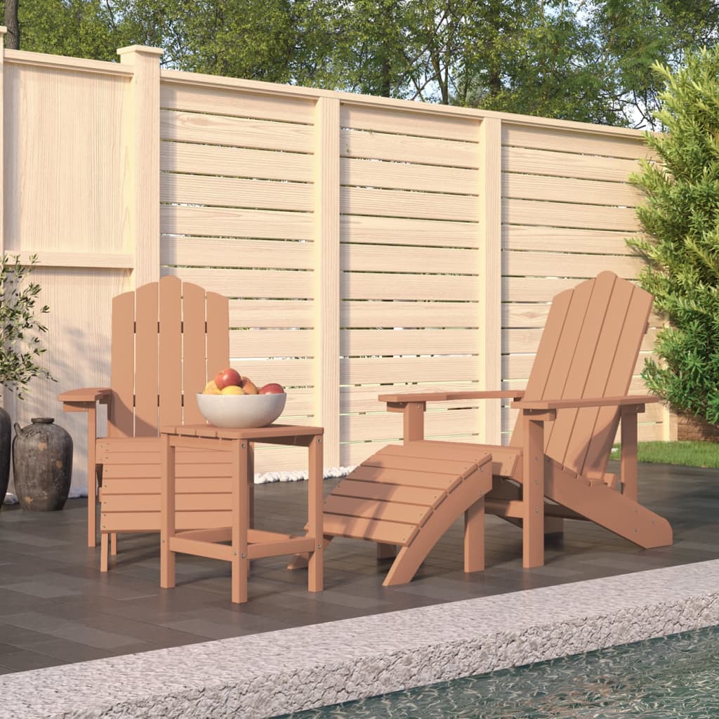 Cadeiras jardim adirondack c/ apoio de pés/mesa pead castanho