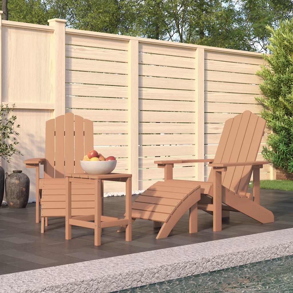 Cadeiras jardim adirondack c/ apoio de pés/mesa pead castanho
