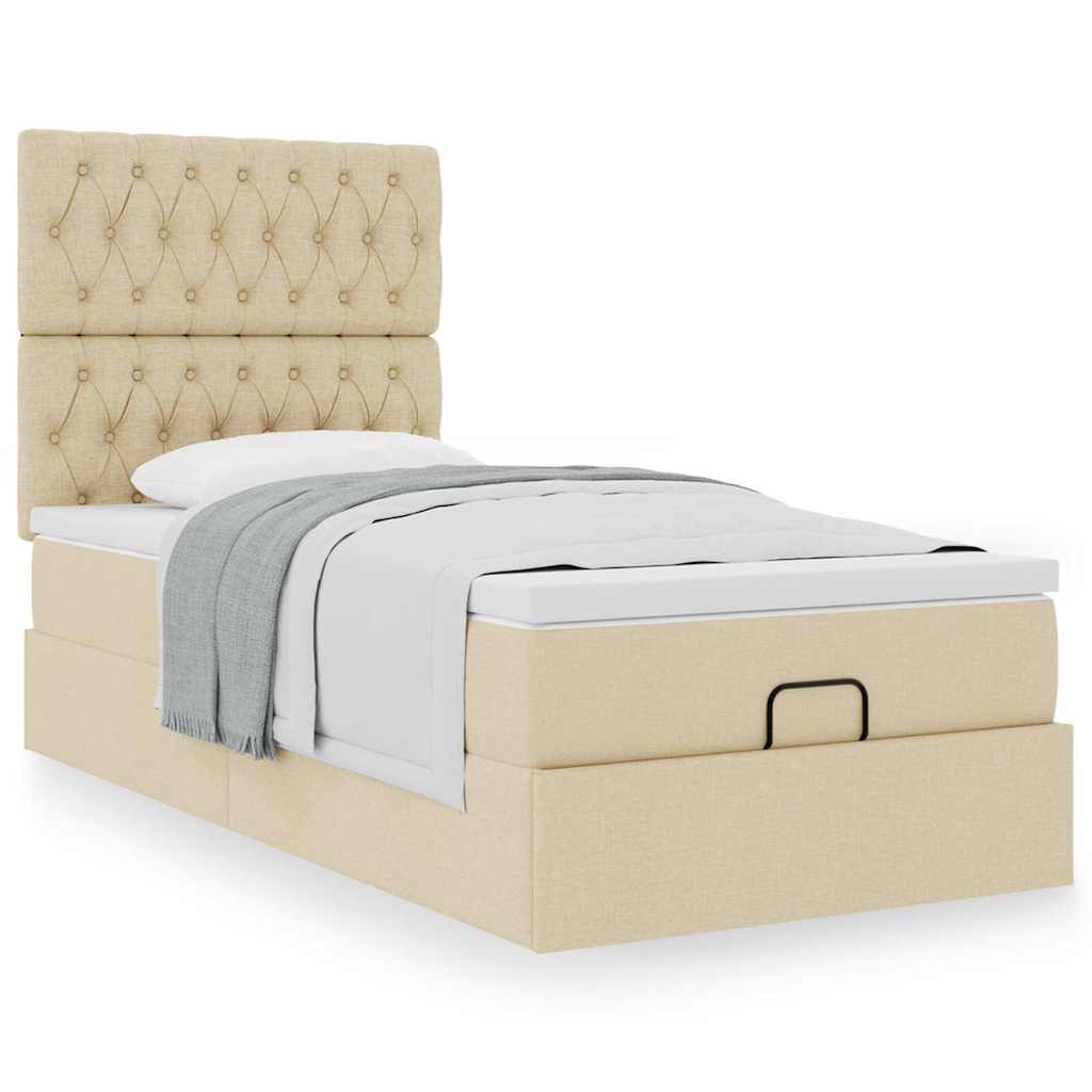 Cama otomana com colchão 100x200 cm tecido creme