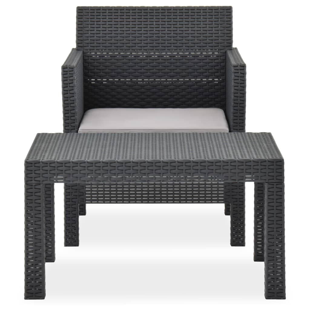 2 Pcs conjunto lounge de jardim com almofadão vime PP antracite