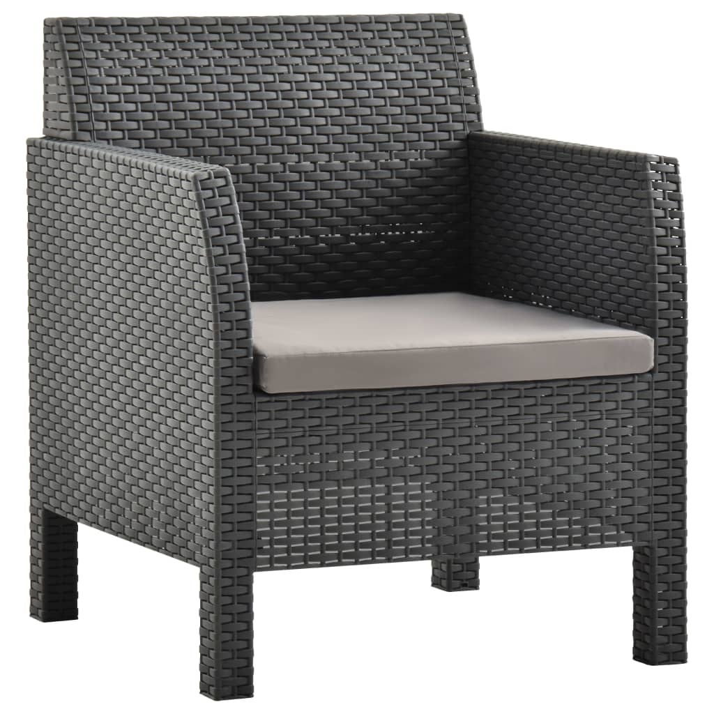 2 Pcs conjunto lounge de jardim com almofadão vime PP antracite