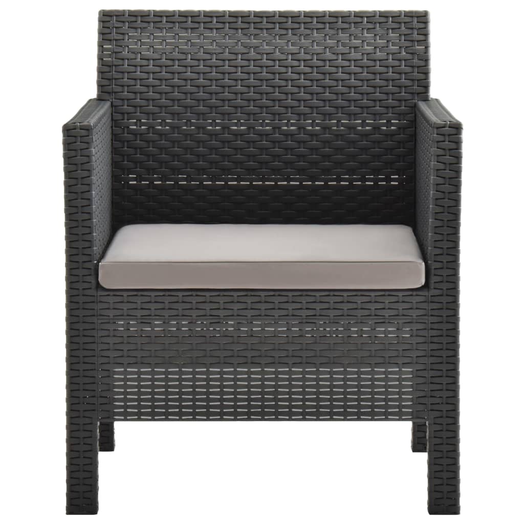 2 Pcs conjunto lounge de jardim com almofadão vime PP antracite