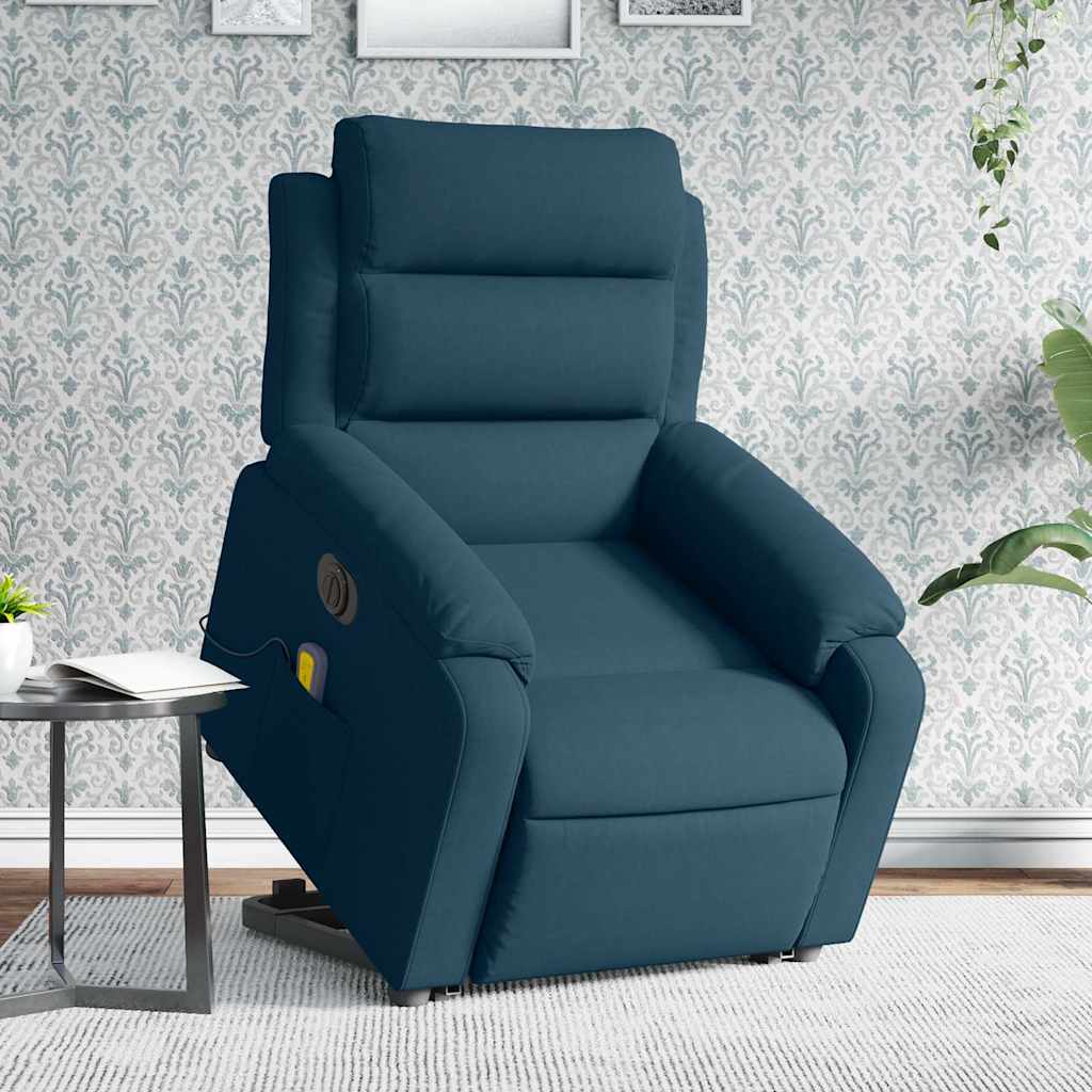 Poltrona massagens reclinável elevatória elétrica veludo azul