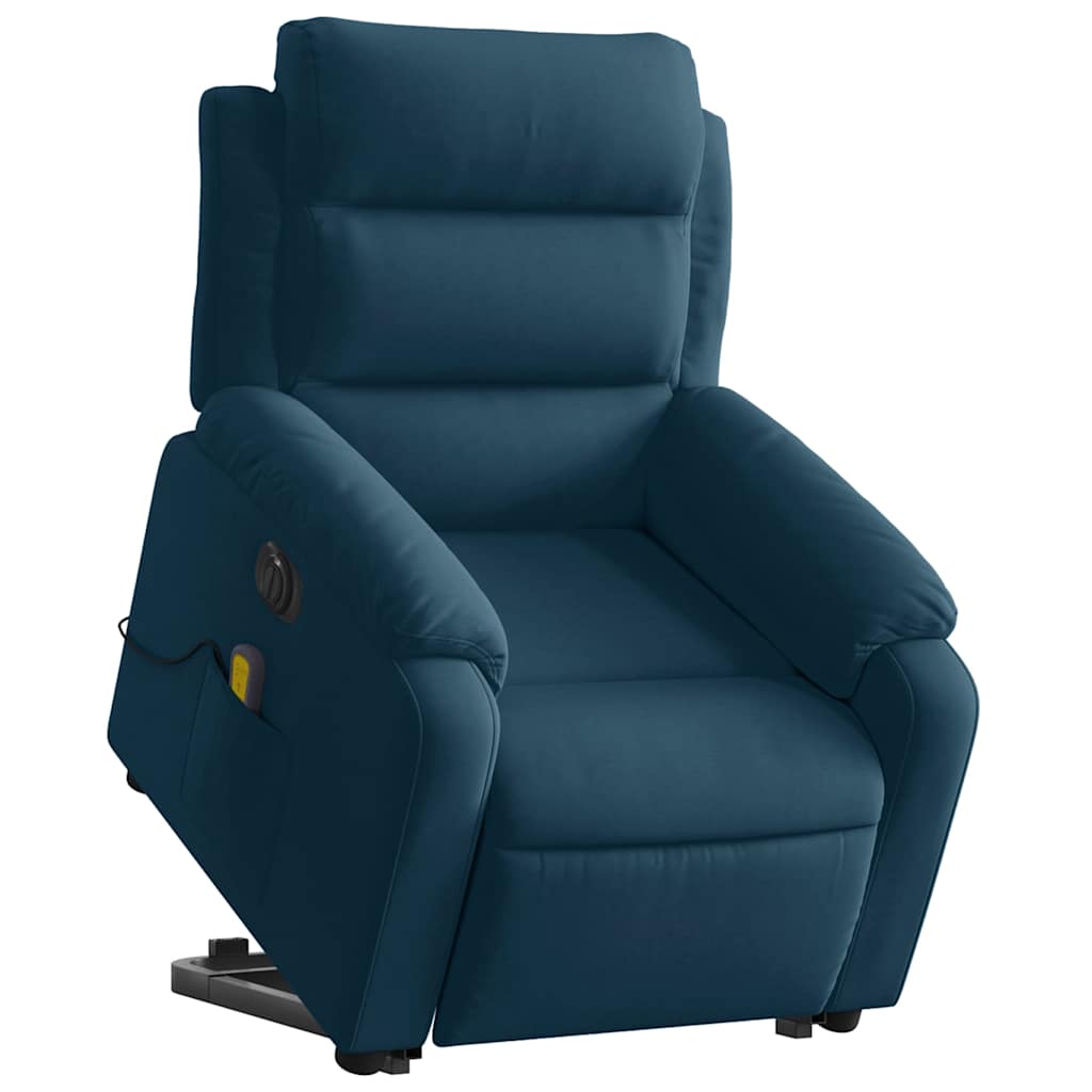 Poltrona massagens reclinável elevatória elétrica veludo azul