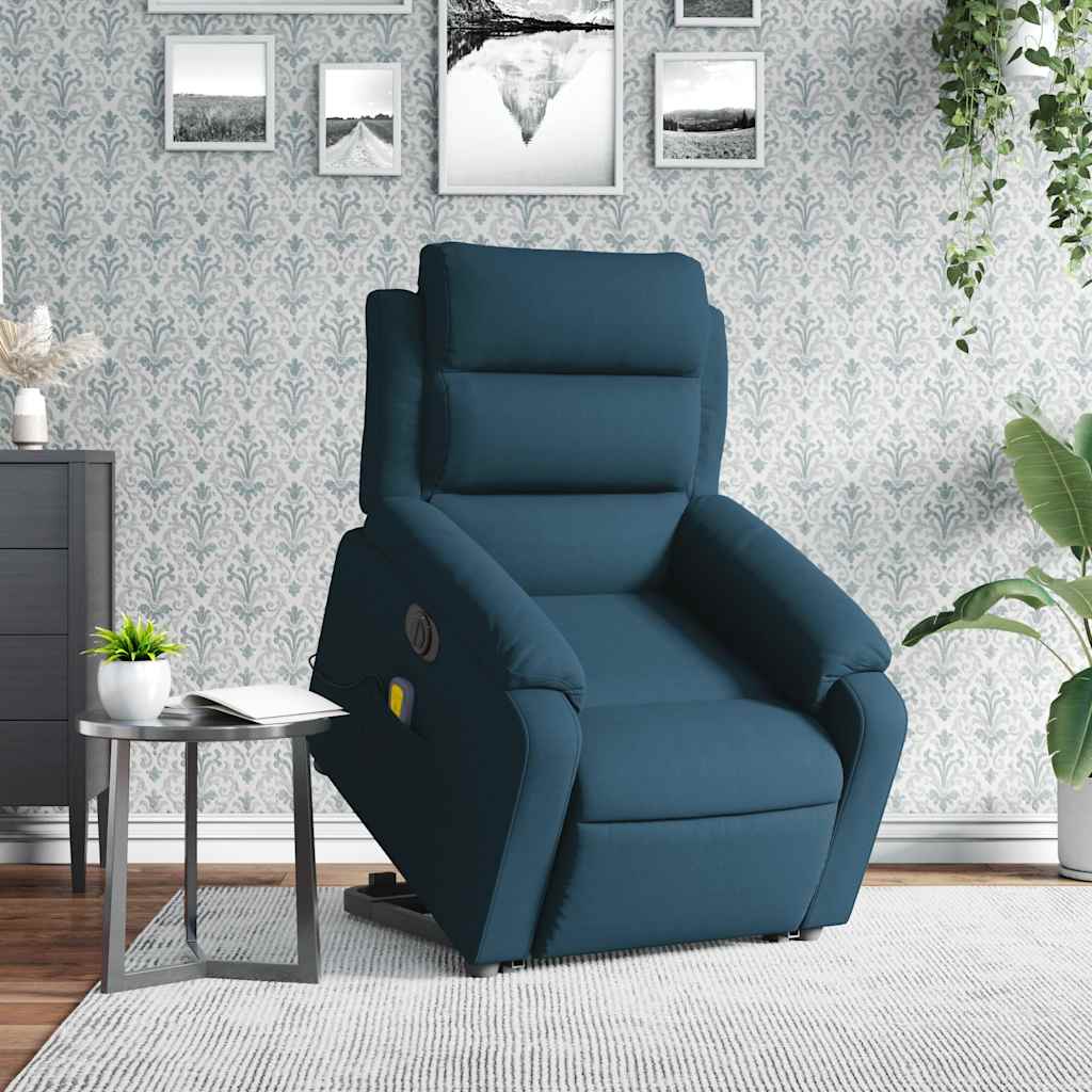 Poltrona massagens reclinável elevatória elétrica veludo azul