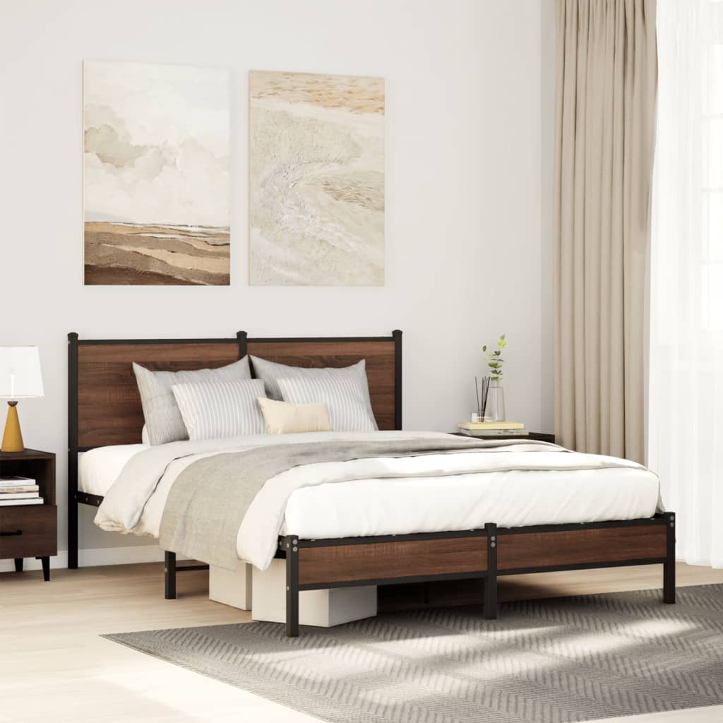 Estrutura de cama sem colchão 140x200cm metal carvalho castanho
