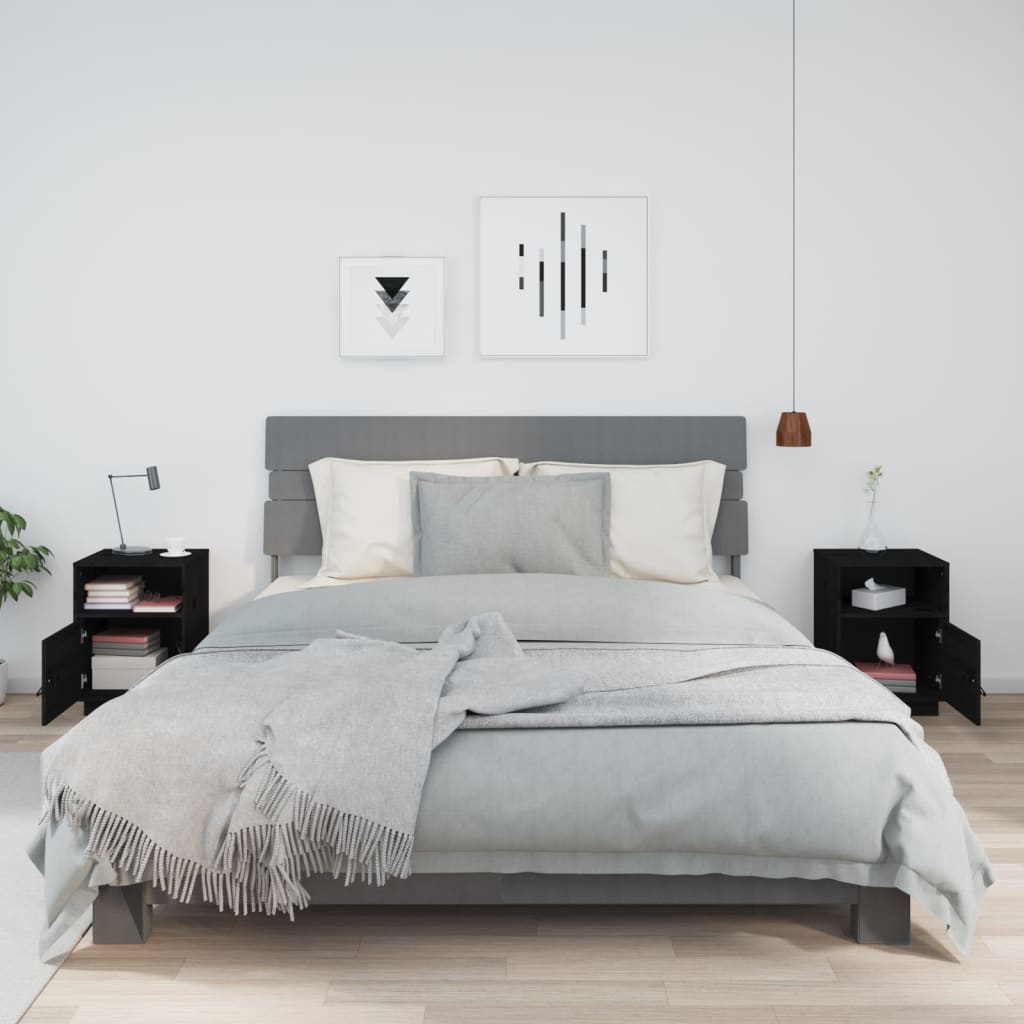 Mesas de cabeceira 2 pcs 40x34x55 cm pinho maciço preto