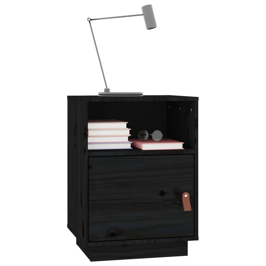Mesas de cabeceira 2 pcs 40x34x55 cm pinho maciço preto
