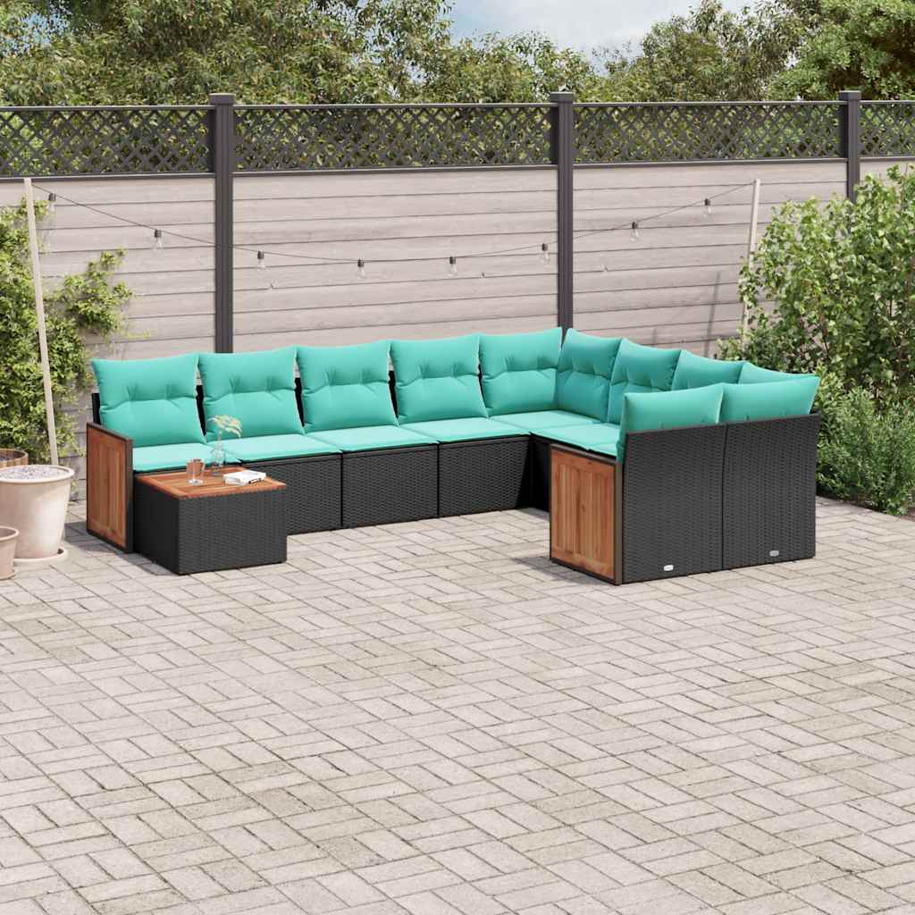 Conjunto de sofá de jardim com 10 peças e almofadas em rattan sintético preto