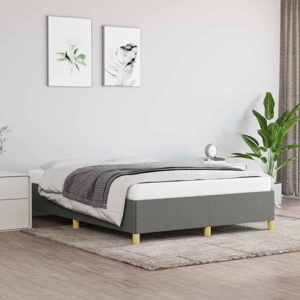 Estrutura de cama sem colchão 140x200 cm tecido cinzento-escuro