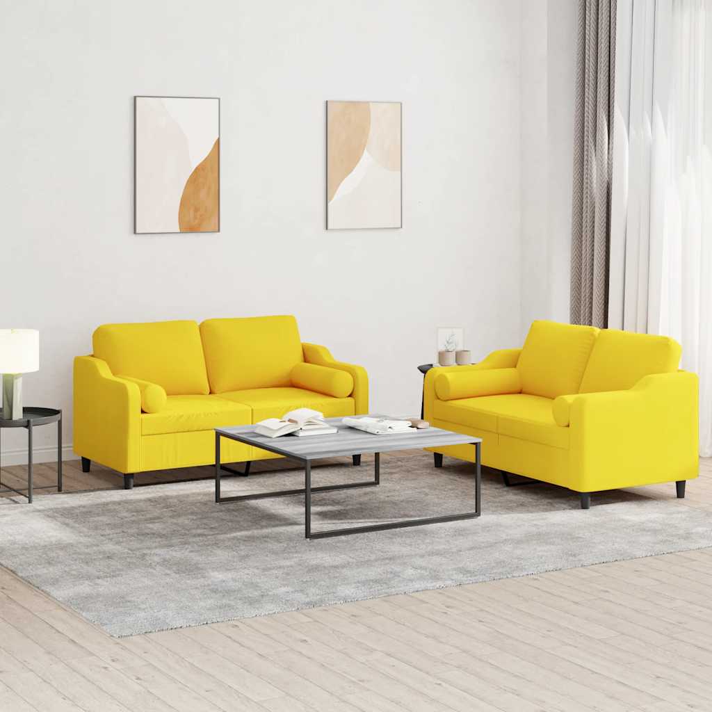 2 Pcs conjunto de sofás com almofadas tecido amarelo-claro