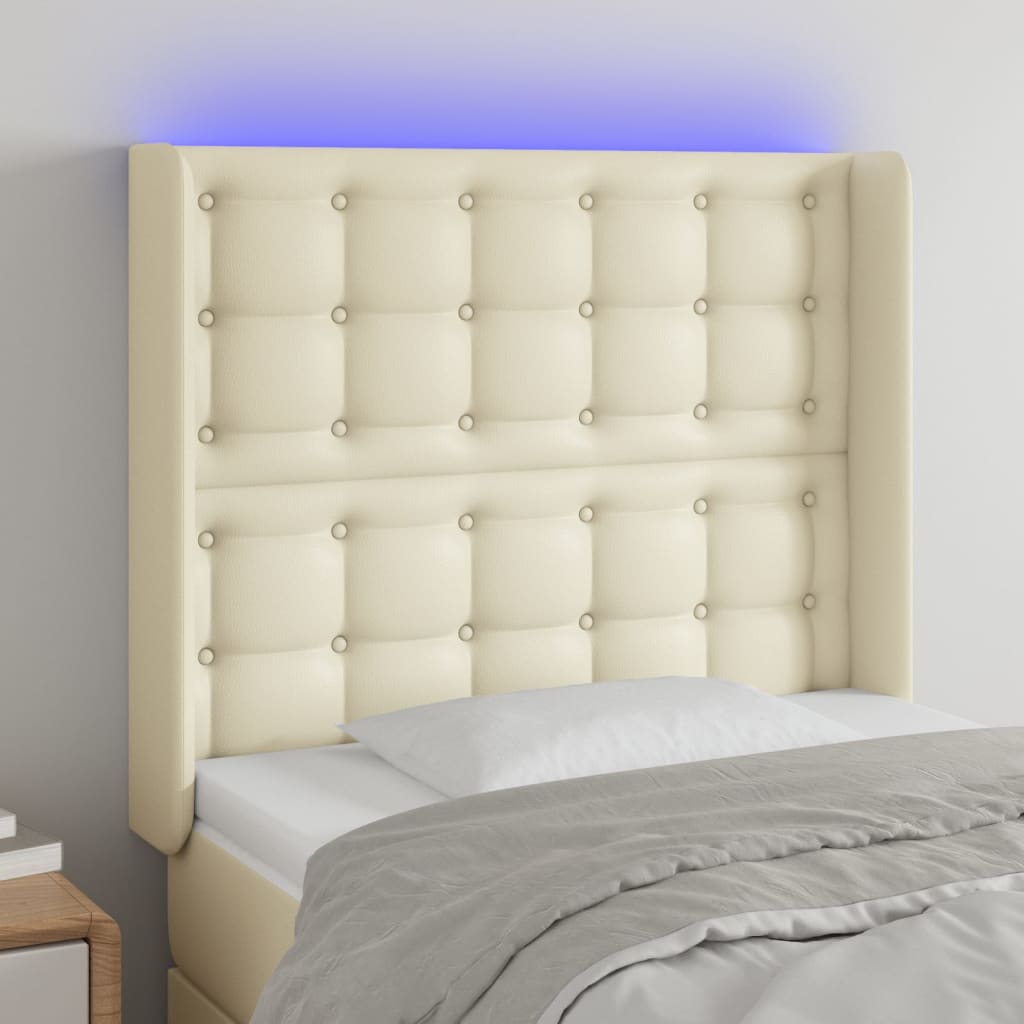 Cabeceira de cama c/ LED 83x16x118/128cm couro artificial crème