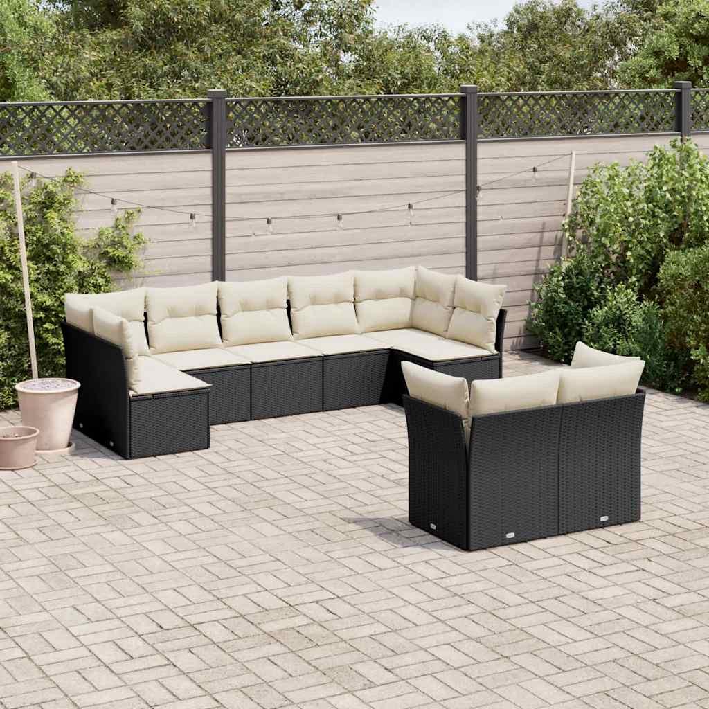 9 Pcs conjunto de sofás p/ jardim c/ almofadões vime PE preto