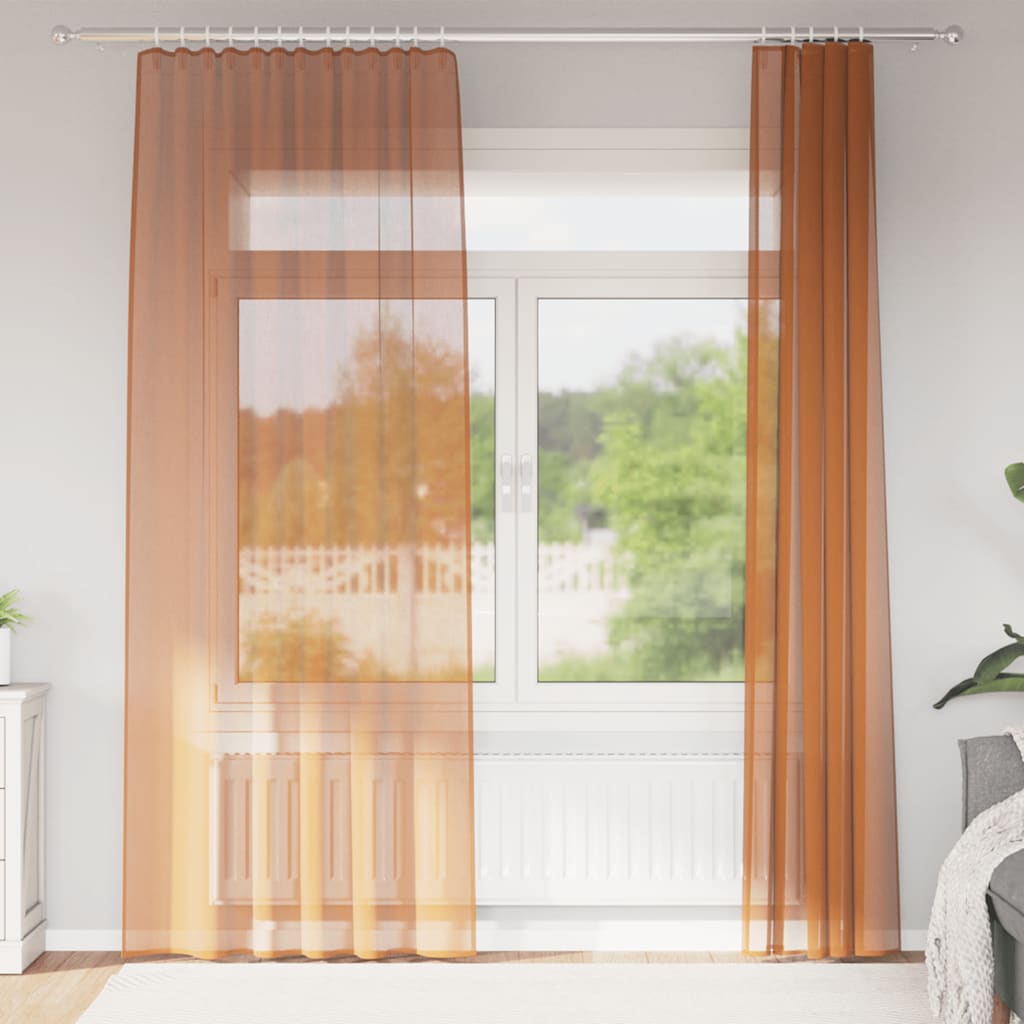 Cortinas de voile com bolsos para varão 2 pcs terracota