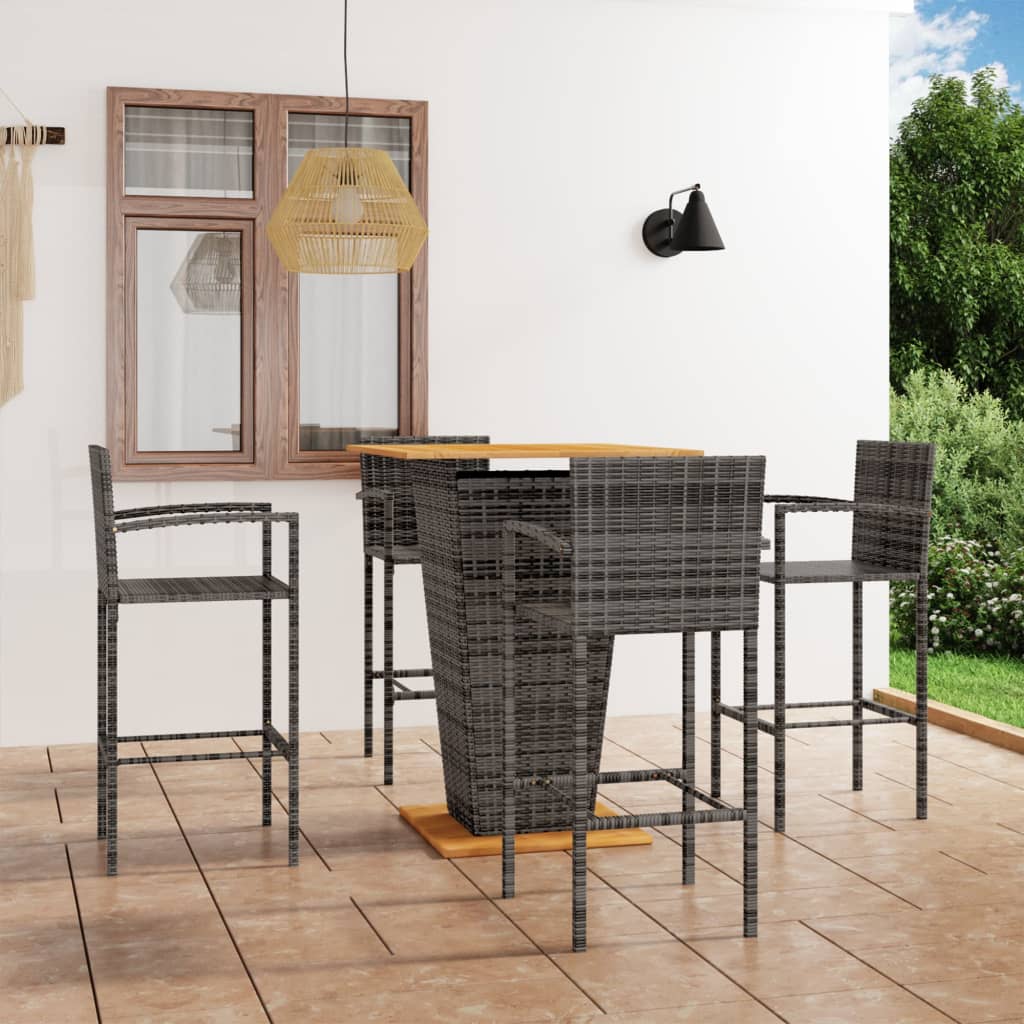 5 Pcs conjunto de bar para jardim cinzento