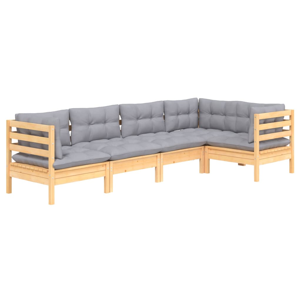 5 Pcs conjunto lounge de jardim c/ almofadões cinza pinho