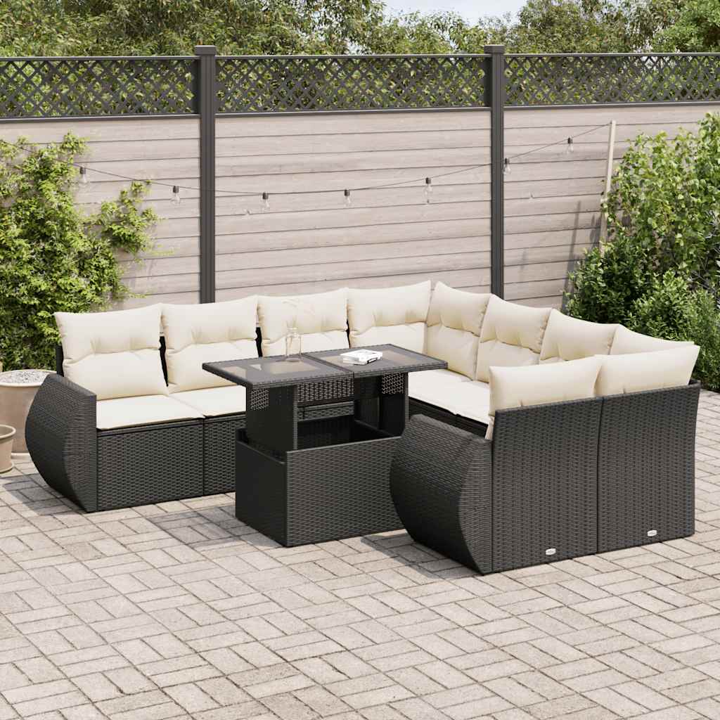 9 Pcs conjunto de sofás p/ jardim c/ almofadões vime PE preto