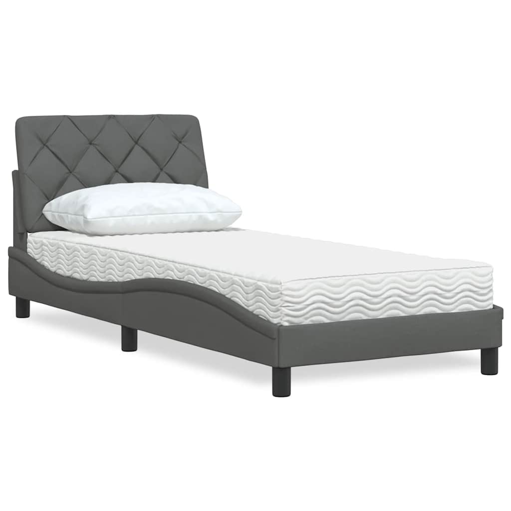 Cama com colchão 90x190 cm tecido cinzento-escuro