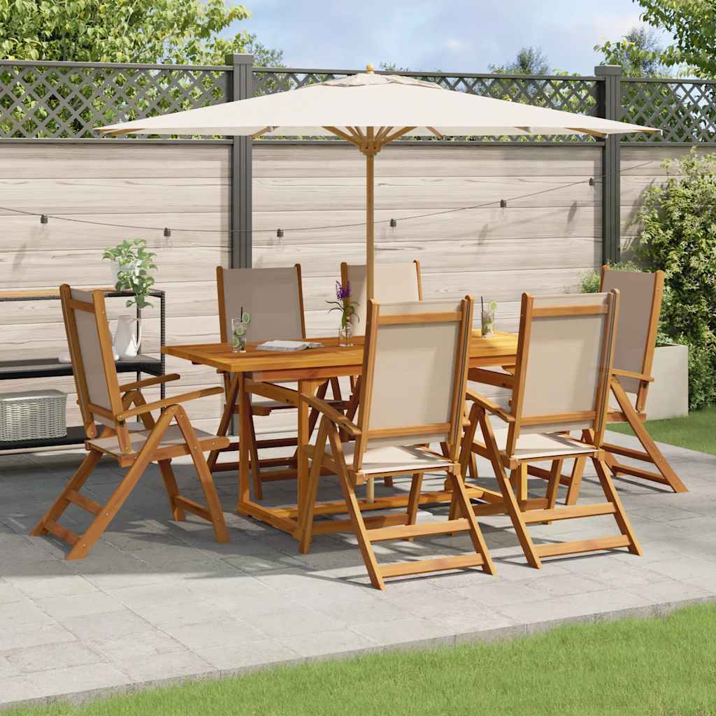 7 Pcs conjunto de jantar para jardim acácia maciça e textilene