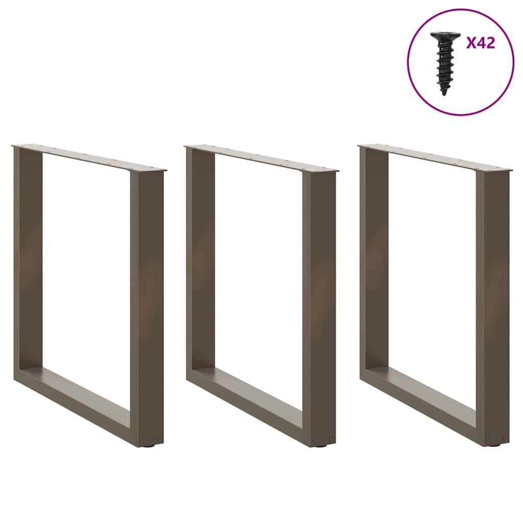 Pés para mesa de jantar em formato de u, 3 peças, aço natural, 80x(72-73) cm, aço