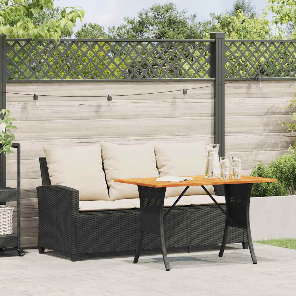 Sofá de jardim 3 lugares com almofadões vime PE preto