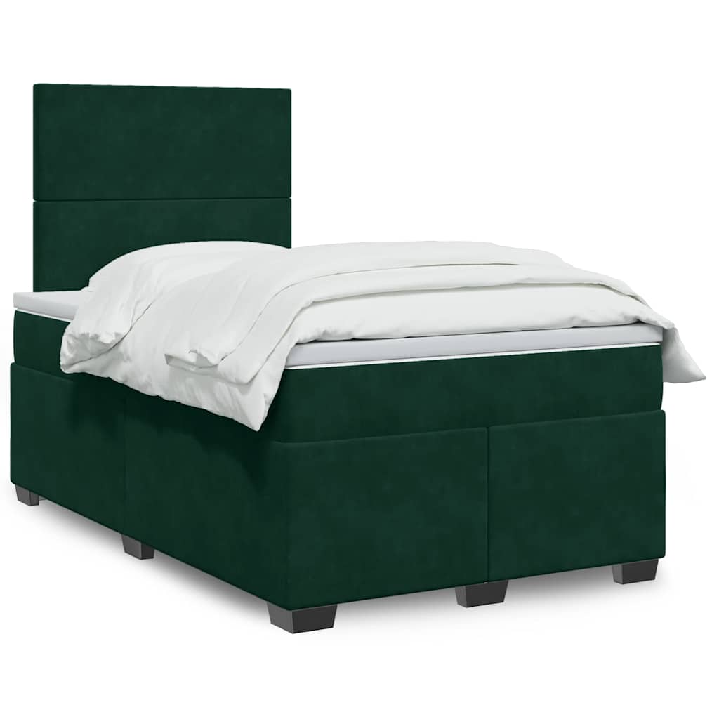 Cama boxspring com colchão 120x190 cm veludo verde-escuro